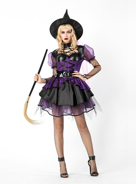 实拍 万圣节成人服化装舞会cosplay服角色扮演女巫紫色巫婆装大码