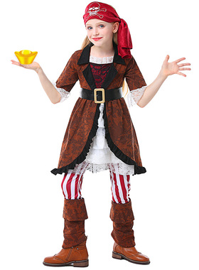 新万圣节加勒比海盗服儿童海盗女王Catrina套装 Pirate cos表演服
