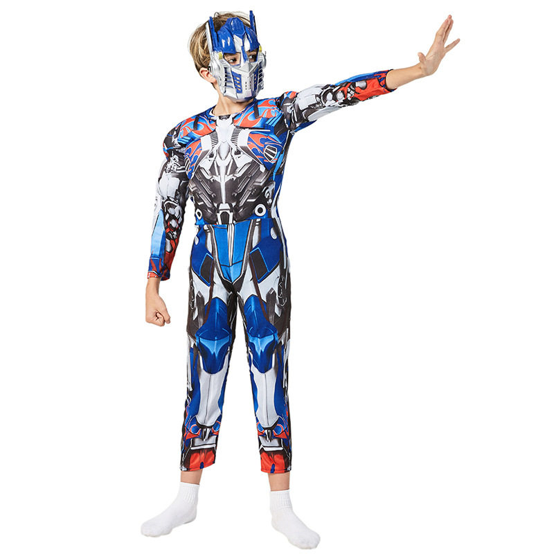 儿童人物擎天柱人物Cos服男孩万圣节肌肉连体衣超人演出服面具装
