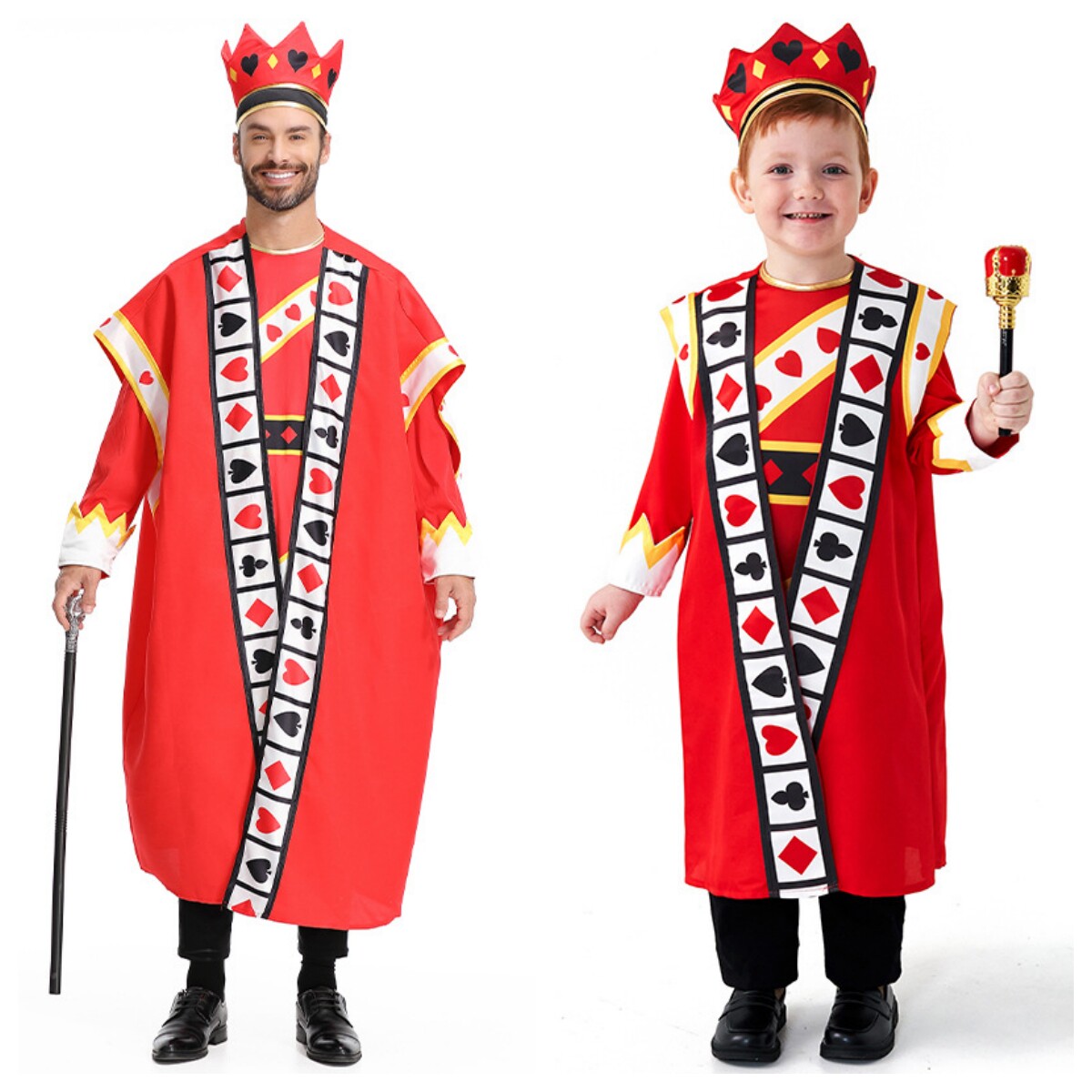 新万圣节扑克国王亲子服装 舞台演出角色红色国王服权杖王子长袍