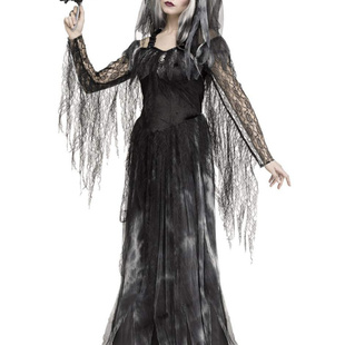 万圣节大码恐怖服装黑色僵尸阴间鬼新娘cos连衣裙表演服 鬼魂装