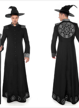 2019自拍万圣节男巫师服装 成人角色扮演黑长袍巫师cos黑色幽灵服