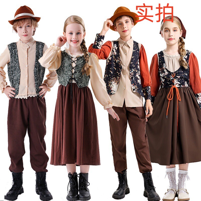 童话故事人物卖火柴的小女孩话剧男女童欧洲中世纪农场演出服复古