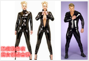 漆皮连体衣大码性感男女漆皮紧身衣夜店连身皮衣DS舞台装连体裤