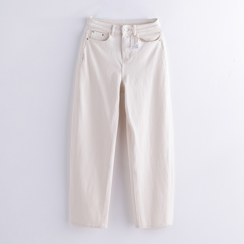 2025秋季新款棉麻高腰四面弹牛仔裤女休闲宽松显瘦阔腿直筒长裤潮