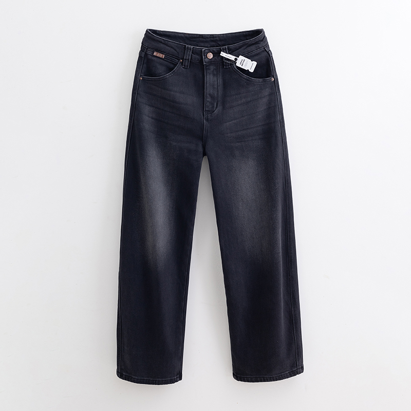 2025冬季新款高腰微弹牛仔裤女加绒保暖宽松显瘦提臀老爹弯刀裤潮