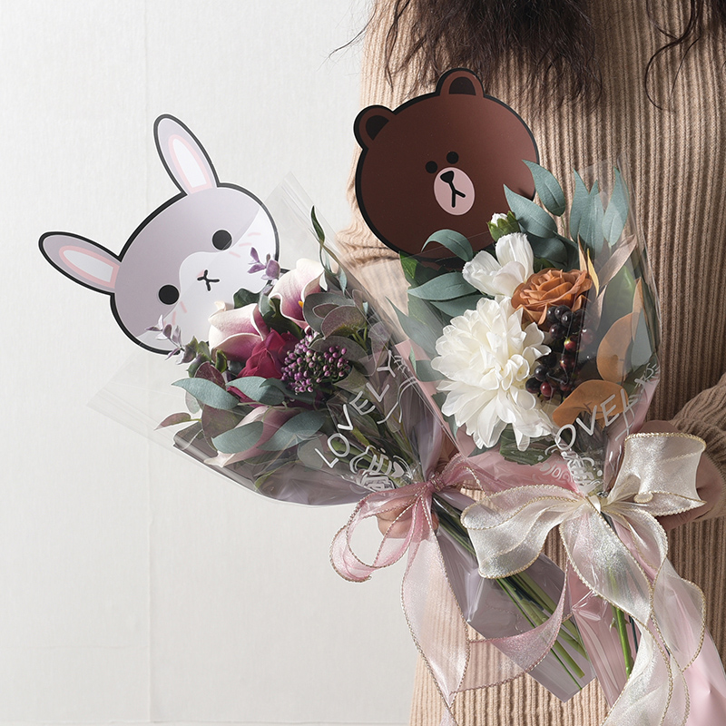 少女心卡通单支玫瑰花包装袋单支花束包装纸母亲节鲜花包装材料