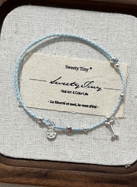 S925纯银小狗骨头手绳可调节手编绳闺蜜礼物学生礼物清冷感