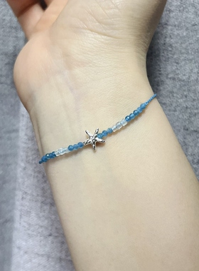 S925纯银蓝色幸运海星手绳可调节手编绳闺蜜礼物学生礼物
