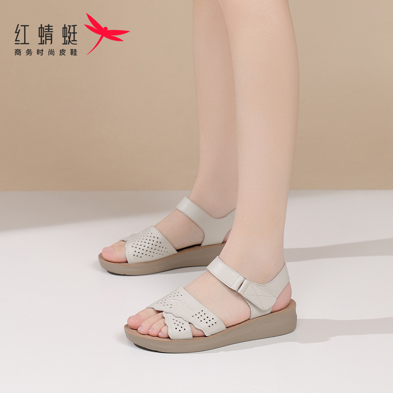 红蜻蜓厚底凉鞋女鞋夏季新款女士真皮鞋软底头层牛皮休闲妈妈凉鞋