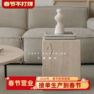 侘寂风天然黄洞大理石雕塑摆件落地摆件底座展示台石立柱墩子边几