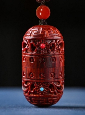 梵文楞严咒单一咒吊坠 小叶紫檀雕刻项链挂坠 可打开高档男女挂件