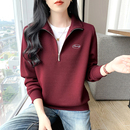 保暖摇粒绒半拉链Polo翻领卫衣女秋冬新款 正肩套头上衣 加厚无帽衫