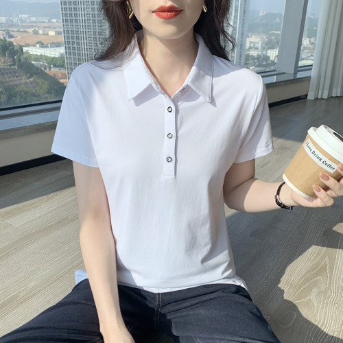 时尚翻领短袖T恤女夏纯棉po1o衫