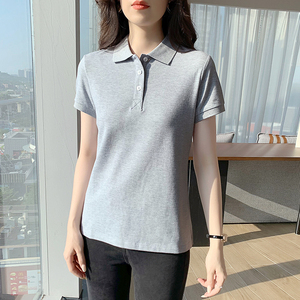可定制logo  纯色珠地棉短袖女式POLO衫夏新款修身大码团体服工装