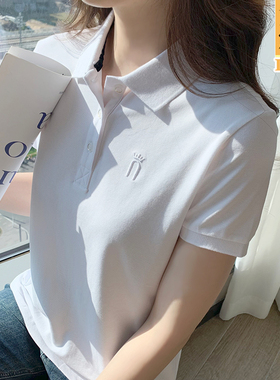 白色polo衫短袖女款夏季刺绣体恤衫休闲百搭翻领t恤上衣 定制logo