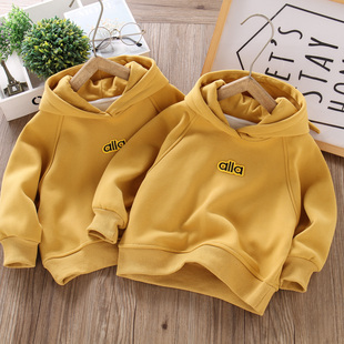 2025秋冬季新款男童加绒卫衣中小儿童款式休闲上衣加厚牛角连帽衫