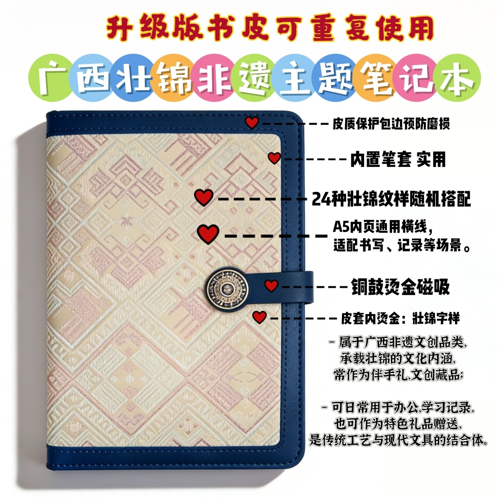 广西非遗壮锦A5笔记本记事本日记本手账本子商务伴手礼活动礼物,文具电教/文化用品/商务用品,手帐/日程本/计划本,淘宝优惠券,粉丝福利购,淘宝优惠卷