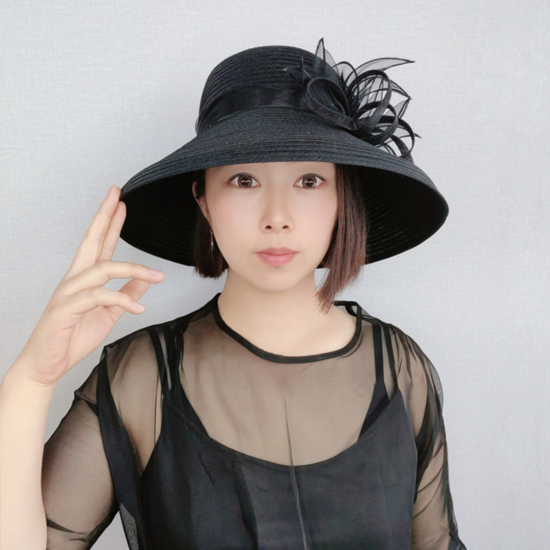 hakuzu时尚纱帽 黑白色大沿帽沙滩帽 透气速干夏季防晒遮阳女帽