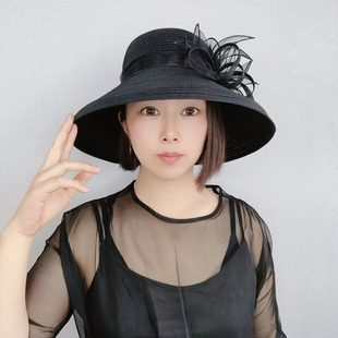 HAKUZU时尚纱帽 黑白色大沿帽沙滩帽 透气速干夏季防晒遮阳女帽