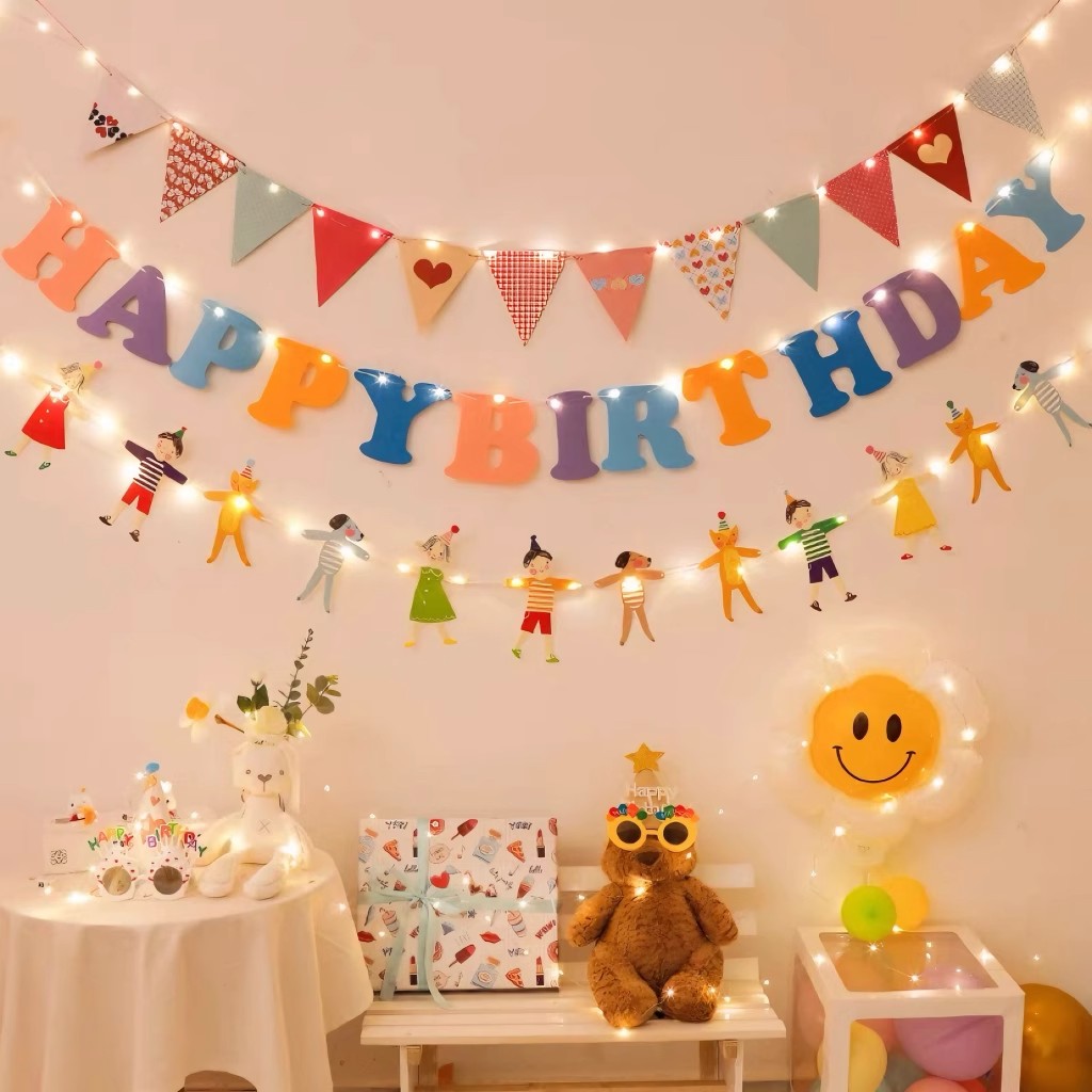 ins生日拉旗派对装扮摆件装饰场景布置背景墙横幅三角旗儿童宝宝