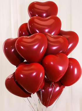 石榴红色心形气球爱心桃型求爱表白气球乳胶生日婚庆套餐结婚装饰