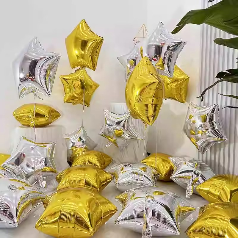 五角星铝膜气球中秋国庆节装饰商场店铺周年店庆开业橱窗美陈布置