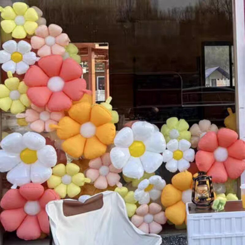 小雏菊太阳花朵铝膜气球幼儿园生日派对婚礼场景装饰布置拍照道具