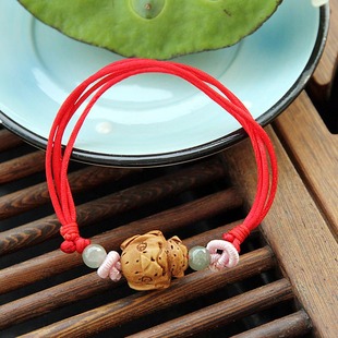 野生桃核立体12生肖狗翡翠玉珠红绳手链 鼠牛虎龙蛇马羊猴鸡猪