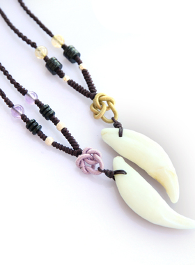 原生态加大号藏獒牙黑狗牙转运珠同心情侣项链