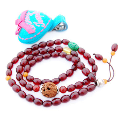 情人节礼物 尊贵三圈波罗的海血珀桃核路路通琥珀银转运珠手链