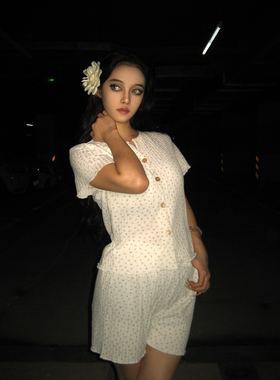 Maddy 温柔风带胸垫睡衣女夏季2025新款韩版大码碎花bm家居服套装