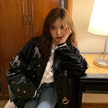 外套女秋季 新款 2019bf原宿风飞行员夹克潮 韩版 宽松刺绣棒球服短款