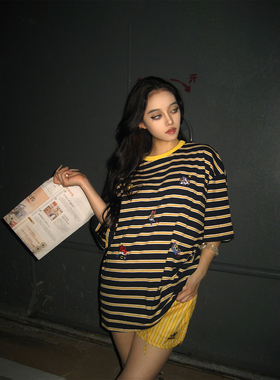 Maddy 可爱印花条纹短袖睡衣女夏天新款可出门休闲短裤大码家居服