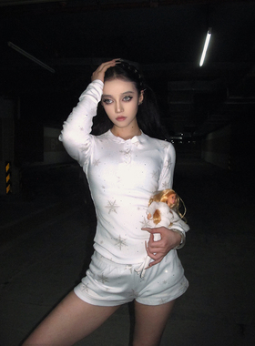 Maddy 美式辣妹长袖睡衣女款2026新款可外穿休闲短裤大码套装夏天