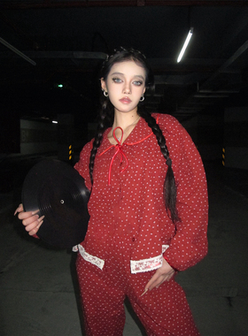 Maddy 法式甜美棉纱睡衣女春秋款可外穿喜庆红色纯棉家居服套装夏