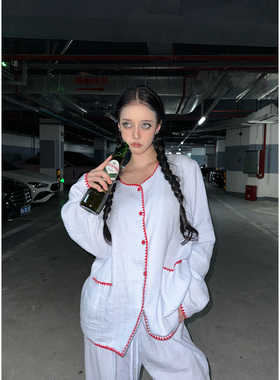 Maddy 韩系甜美棉纱睡衣女春秋款2025新款软糯舒适纯棉家居服套装