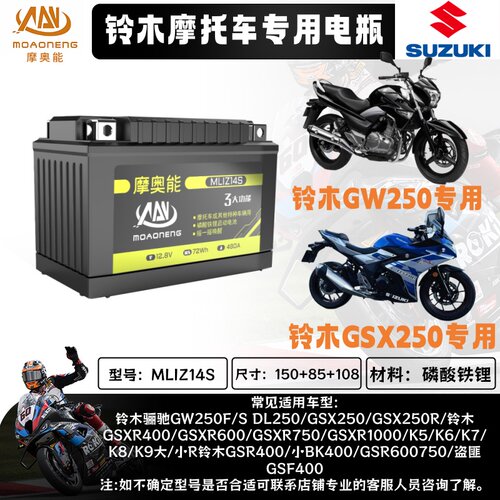 铃木骊驰GW250F/S/DL250/GSX250/GSX600(700)YTX9-BS电池通用9A锂