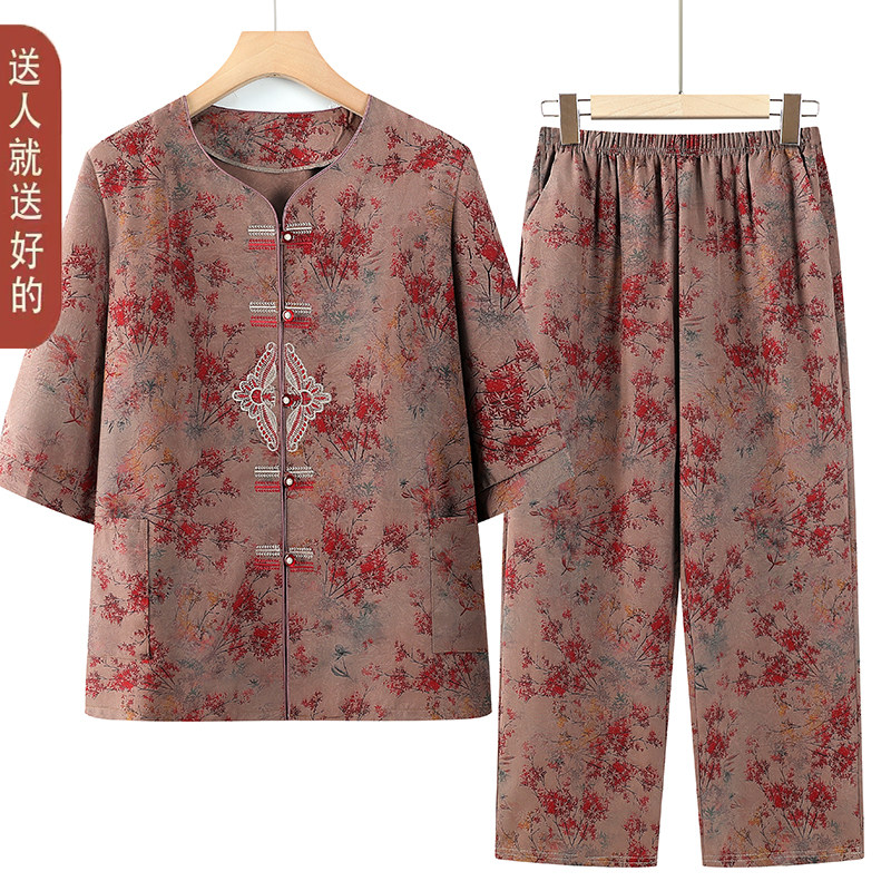 吸汗透气！棉绸妈妈装中袖套装