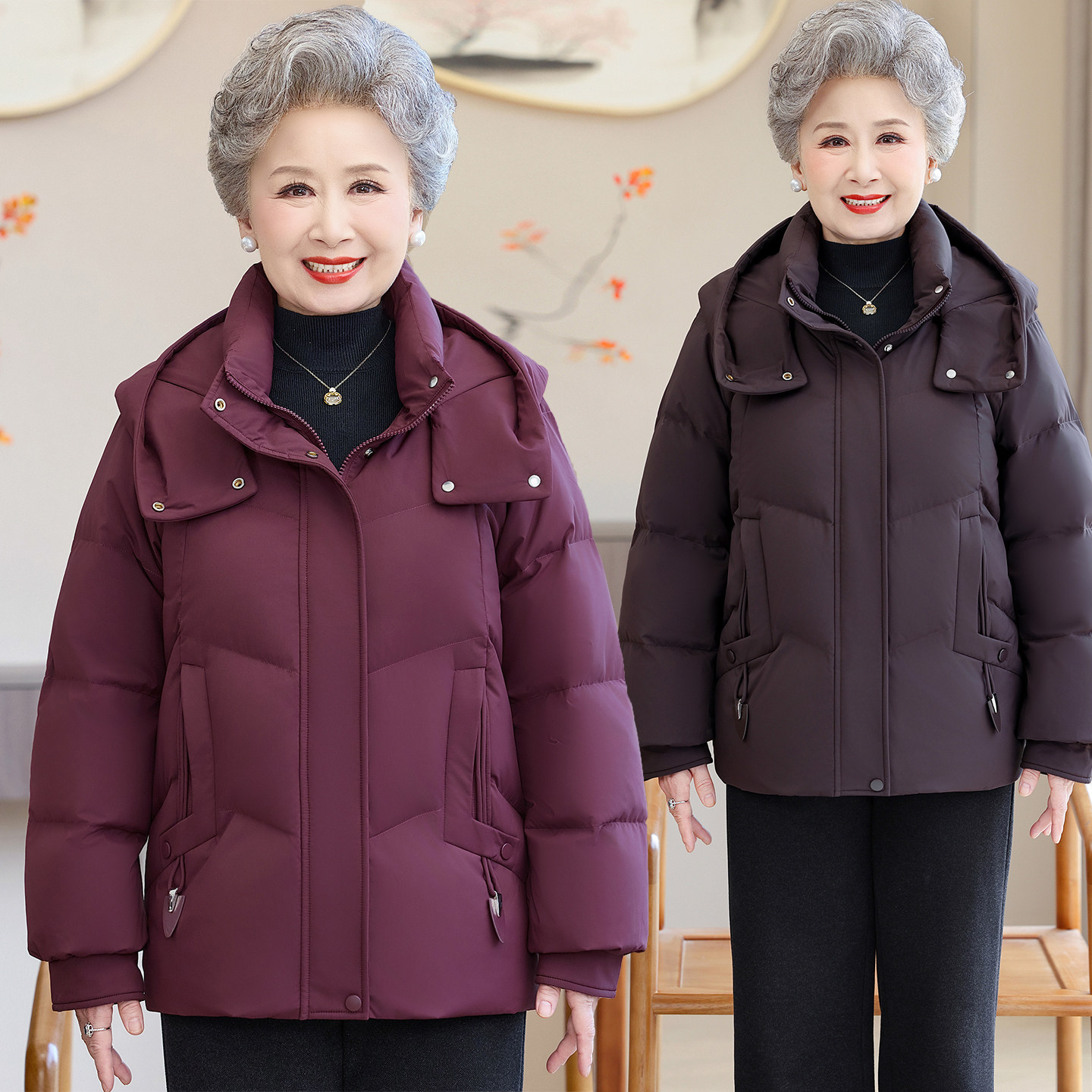 90%白鸭绒!老人冬季加厚羽绒服