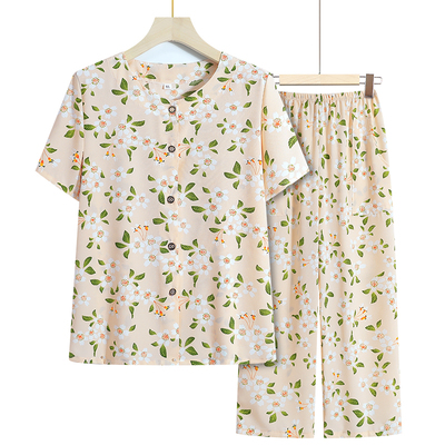 老年人夏装女70岁棉绸家居服睡衣
