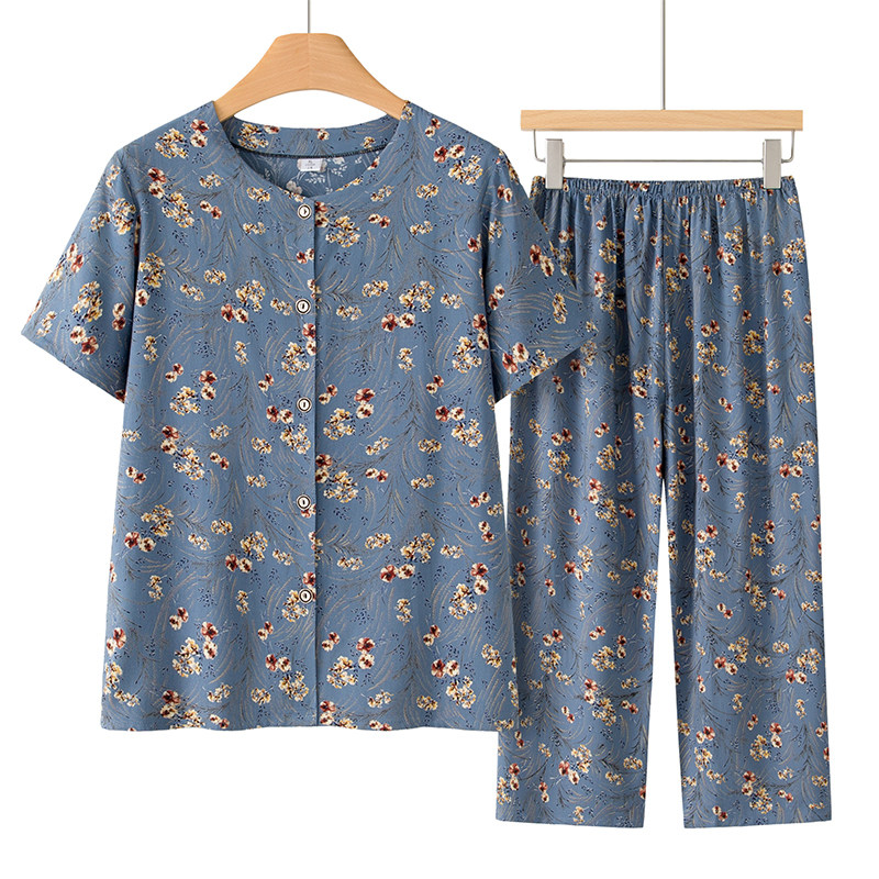 中老年人夏装女妈妈短袖棉绸套装奶奶装夏季开衫上衣家居服两件套