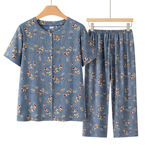 中老年人夏装女妈妈短袖棉绸套装奶奶装夏季开衫上衣家居服两件套