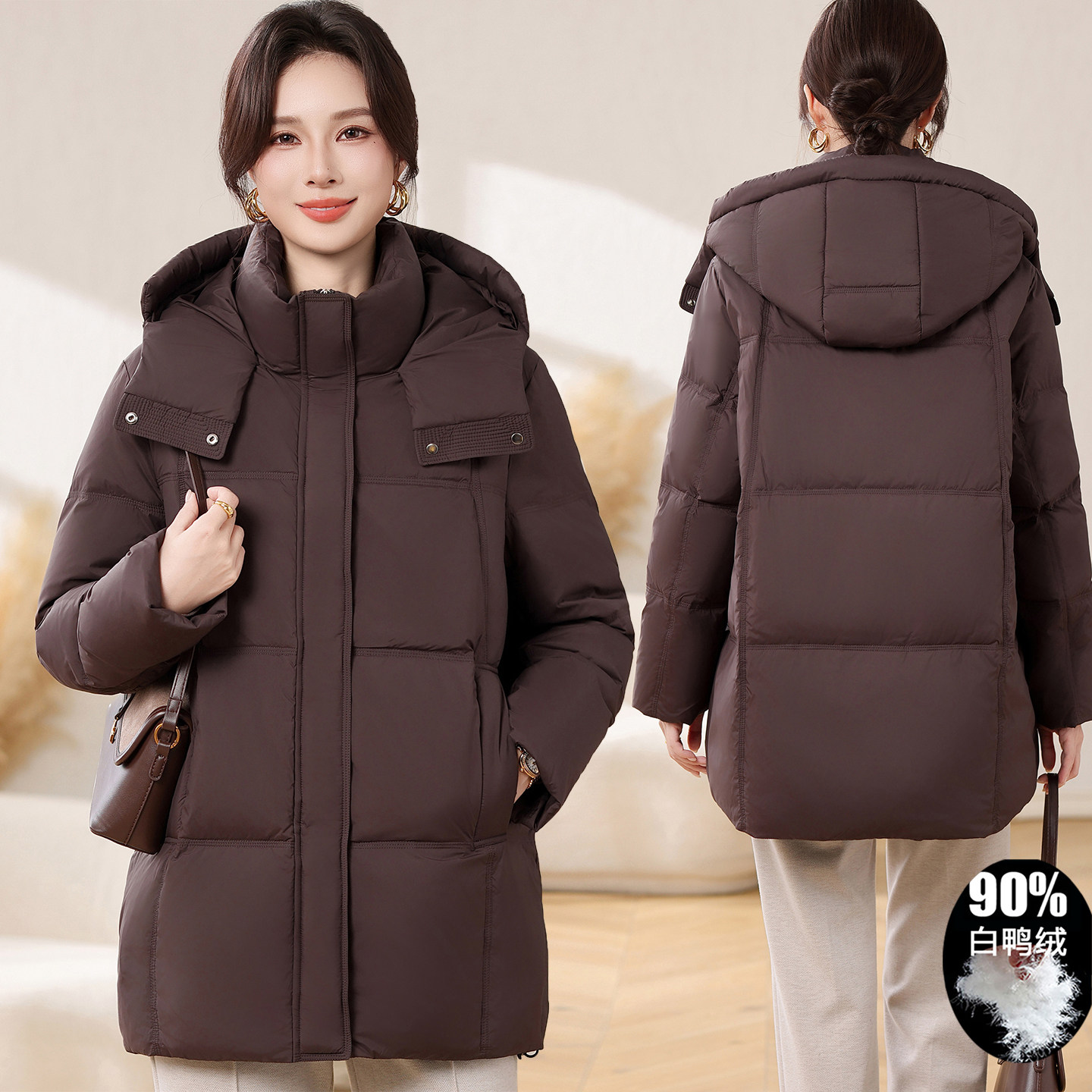 90白鸭绒!防跑绒老人加厚羽绒服