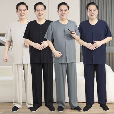 中老年人居家服爷爷夏装衣服外穿