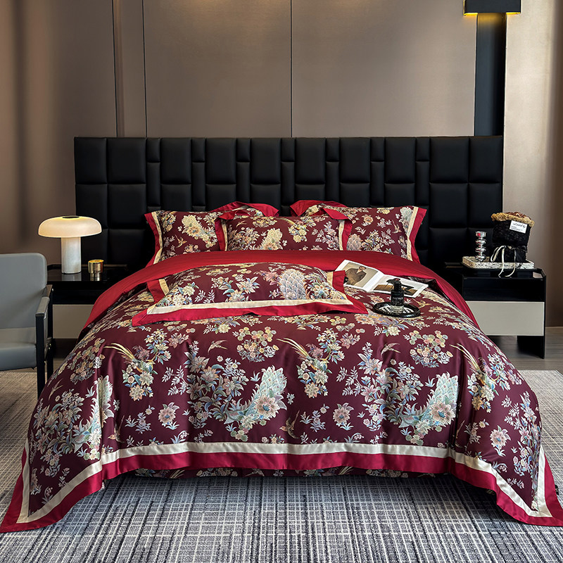 莫凡家纺美式复古婚庆全棉100长绒棉数码印花四件套纯棉床上用品