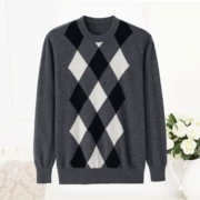 Áo len nam mùa thu cashmere nam cổ tròn kim cương lưới lỏng áo len đan giản dị đích thực trẻ trung và trung niên - Áo len Cashmere