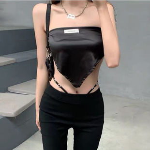 抹胸上衣 纯欲肚兜式 jazz辣妹缎面丝巾吊带背心女外穿夏季 性感短款