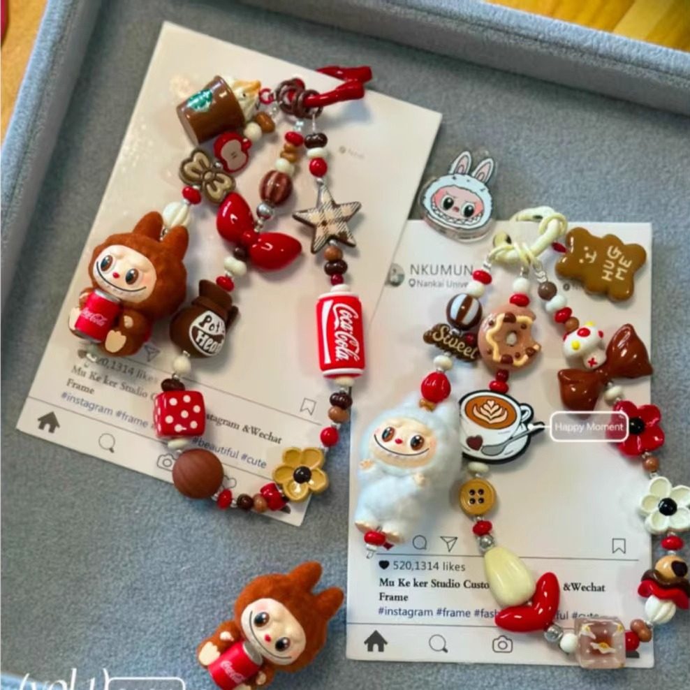泡泡拉布可口可乐手机链毛绒公仔
