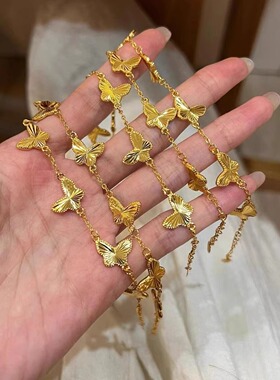 不掉色～国风金色手链蝴蝶镭射雕花新中式古法高级质感手链女轻奢